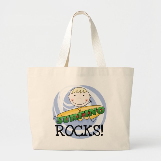 Surfing Rocks - Blonde Boy Tshirts and Gifts Large Tote Bag (Front)