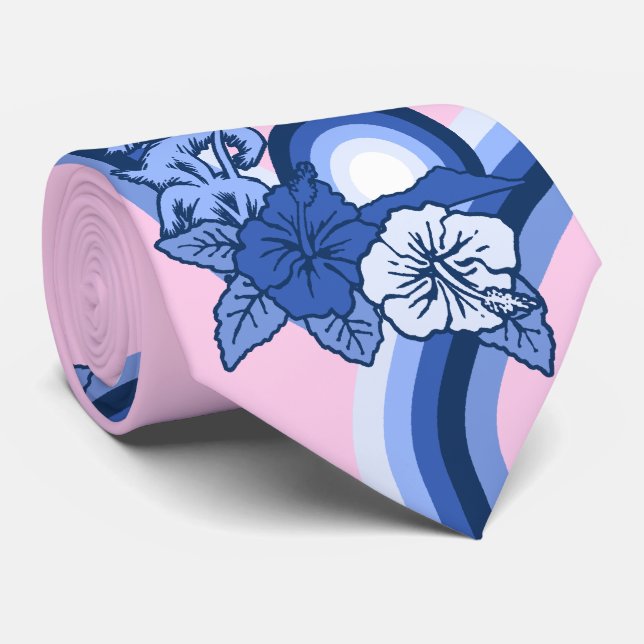Surfing Safari Hawaiian Hibiscus Two-sided Printed Tie (Rolled)