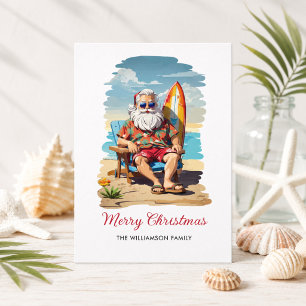 Surfing Santa Beach Christmas Holiday Card