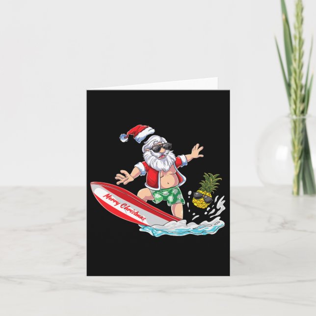 Surfing Santa Beach Holiday Plams Christmas In Jul Card (Front)