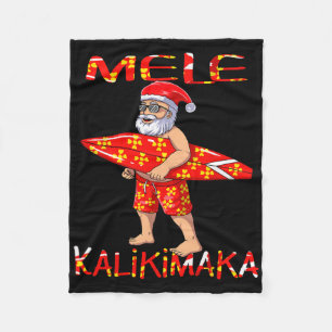 Surfing Santa Christmas Mele Kalikimaka Fleece Blanket