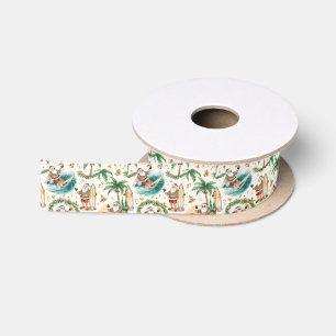 Surfing Santa Christmas Satin Ribbon
