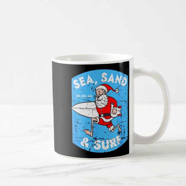 Surfing Santa - Christmas Surfboarding Santa Claus Coffee Mug (Right)
