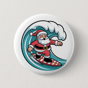 Surfing Santa Christmas Surfer Holiday Beach 6 Cm Round Badge