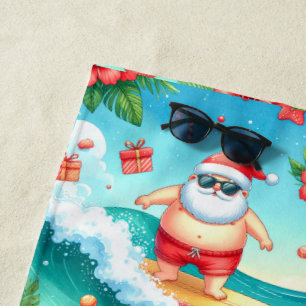 Surfing Santa Christmas with Santa Surfer  Beach Towel