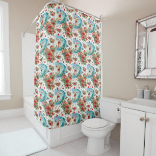 Surfing Santa Christmas with Santa Surfer Shower Curtain
