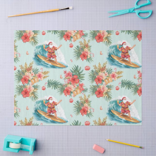 Surfing Santa Christmas Wrapping Paper Sheets  (Craft)
