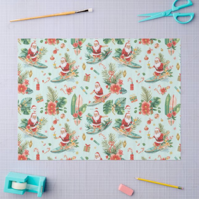 Surfing Santa Christmas Wrapping Paper Sheets  (Craft)