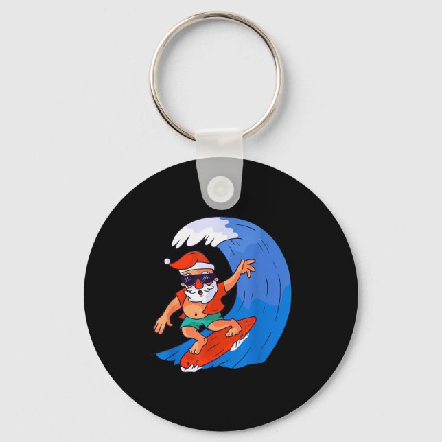 Surfing Santa Claus Christmas X-mas Gift  Key Ring (Front)