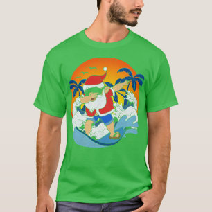 Surfing Santa Claus Dabbing Funny Hawaiian Xmas Ch T-Shirt