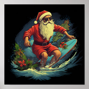 Surfing Santa Claus Holiday poster