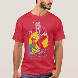 Surfing Santa Claus Reindeer Christmas Winter Holi T-Shirt