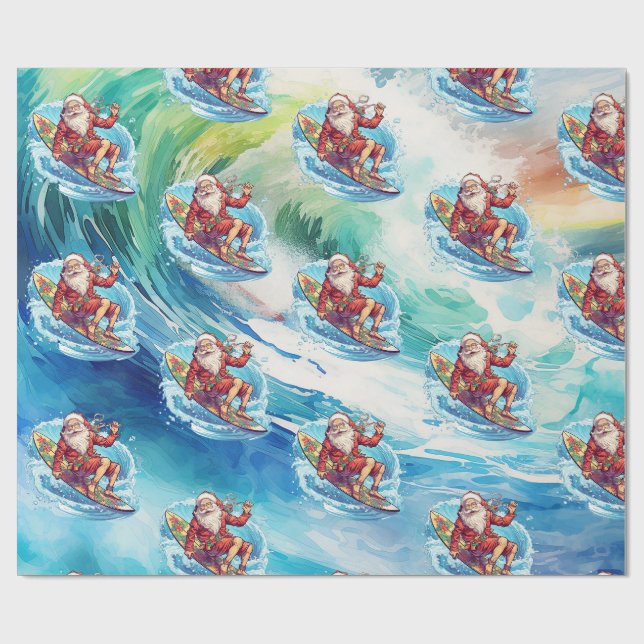 Surfing Santa Claus  Wrapping Paper (Flat)