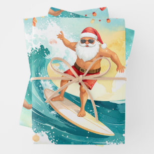 Surfing Santa Claus  Wrapping Paper Sheet