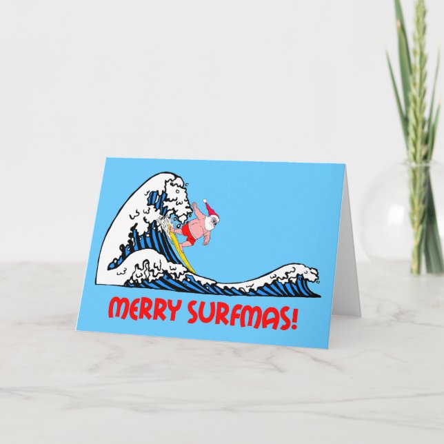 Surfing Santa Holiday Card (Front)