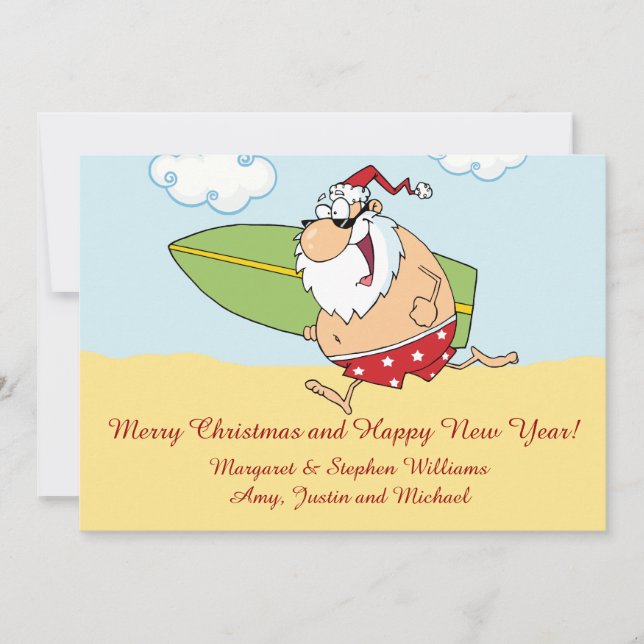 Surfing Santa Holiday Card (Front)