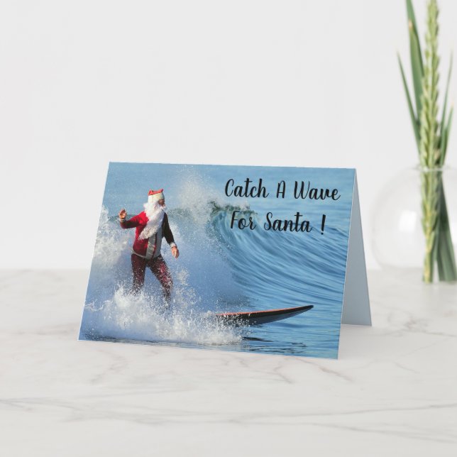 Surfing Santa Holiday Card (Front)