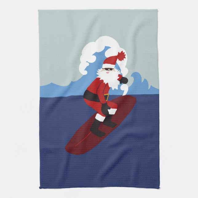 Surfing Santa Kitchen Towel (Vertical)