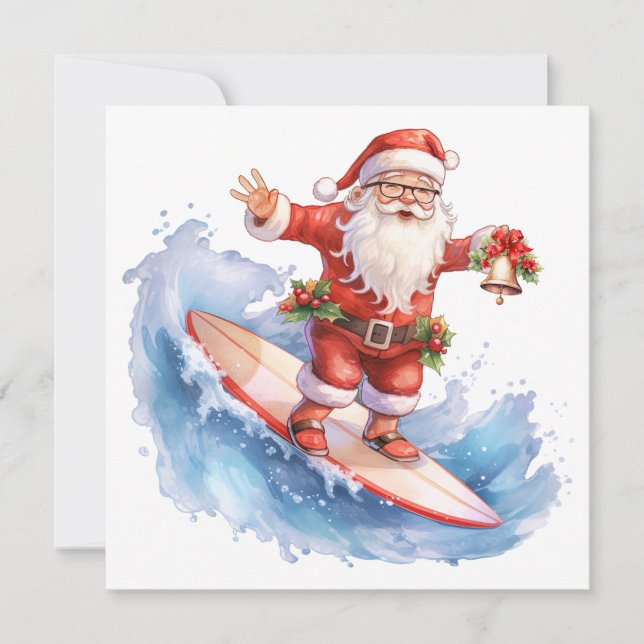 Surfing Santa Merry Christmas Card (Front)