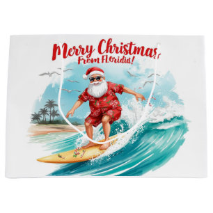Surfing Santa Merry Christmas from Florida Large Gift Bag