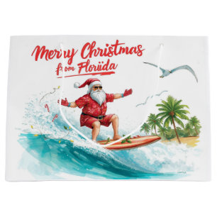 Surfing Santa Merry Christmas from Florida Large Gift Bag