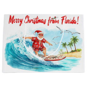 Surfing Santa Merry Christmas from Florida Large Gift Bag