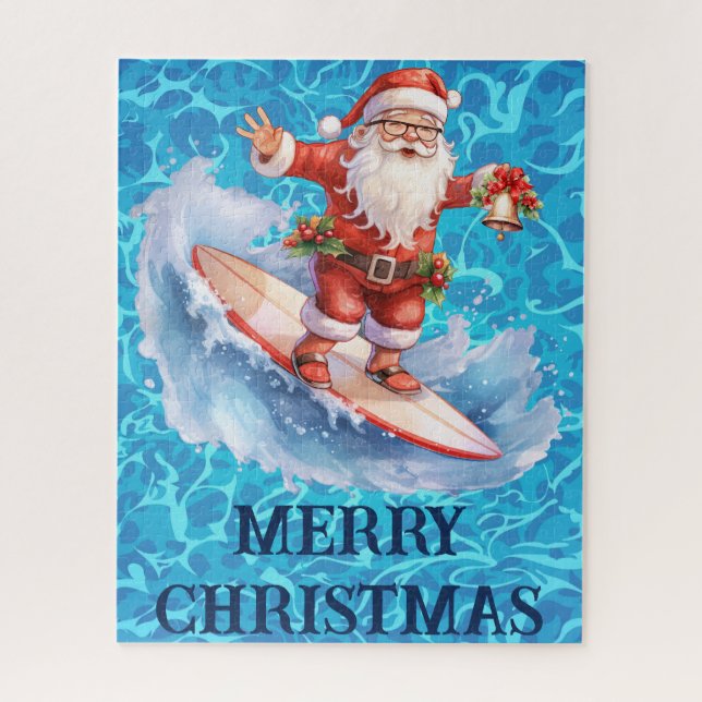 Surfing Santa Merry Christmas Puzzle (Vertical)
