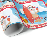 Surfing Santa On Beach  Merry Christmas Wrapping Paper<br><div class="desc">Surfing Santa on beach Merry Christmas holiday gift wrap.</div>