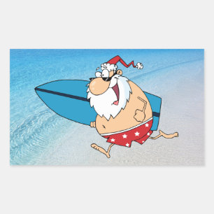 surfing santa rectangular sticker
