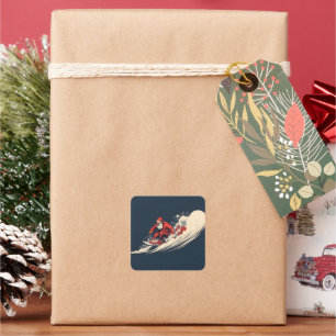 Surfing Santa Summer Christmas Square Sticker