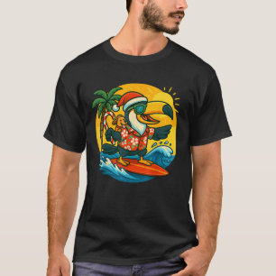 Surfing Santa Toucan and funny dog Tropical Christ T-Shirt