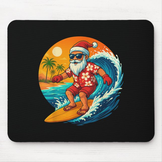 Surfing Santa Trocal Christmas Holiday Hawaiian Be Mouse Pad (Front)