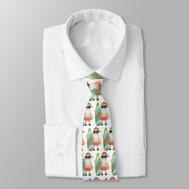 Surfing Santa Tropical Christmas Neck Tie (Tied)
