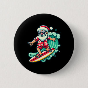 Surfing Santa Tropical Christmas Vacation Xmas In 6 Cm Round Badge