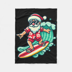 Surfing Santa Tropical Christmas Vacation Xmas In Fleece Blanket