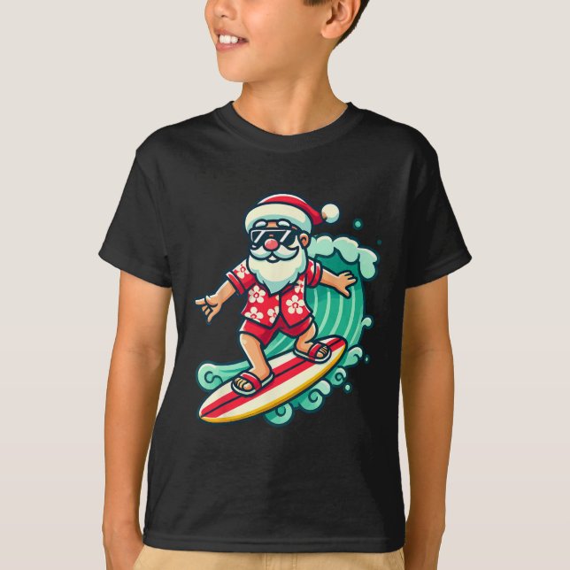 Surfing Santa Tropical Christmas Vacation Xmas In  T-Shirt (Front)