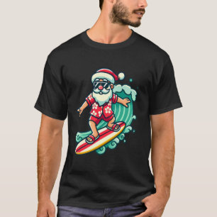 Surfing Santa Tropical Christmas Vacation Xmas in T-Shirt