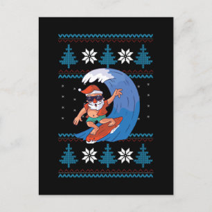 Surfing Santa with Sunglasses Funny Santa Postcard