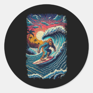 Surfing Sasquatch Shirt Art Teacher Big Wave Surfe Classic Round Sticker
