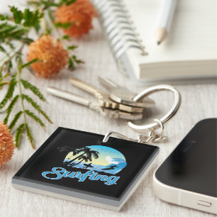 Surfing Sea Beach Key Ring
