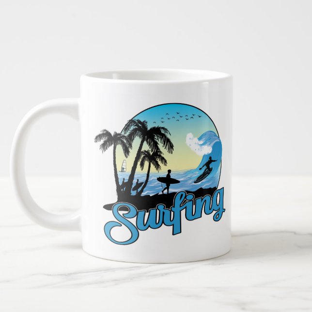 Surfing Sea Beach Large Coffee Mug (Left)