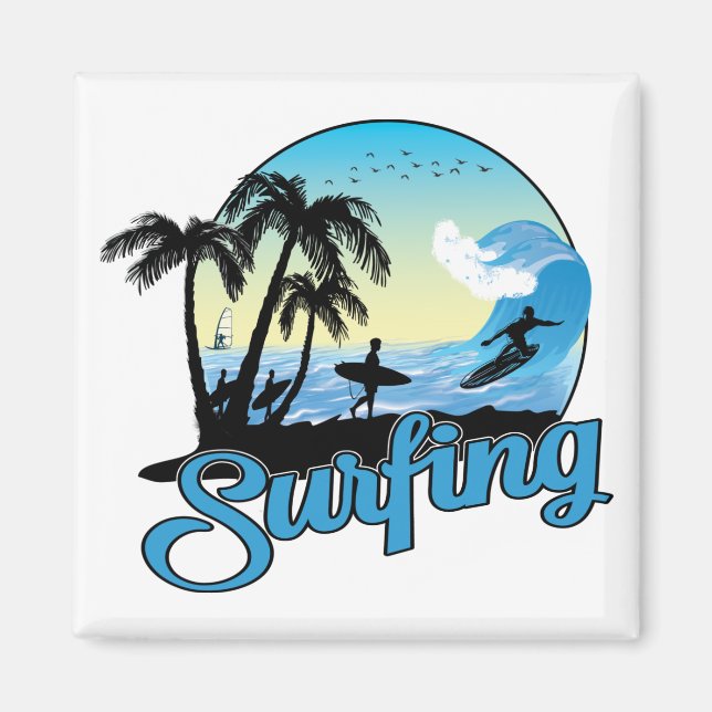 Surfing Sea Beach Magnet (Front)
