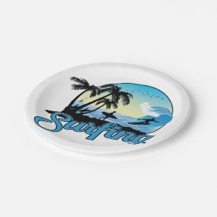 Surfing Sea Beach Paper Plate