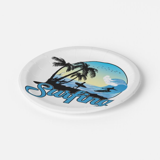Surfing Sea Beach Paper Plate (Angled)