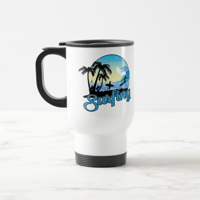 Surfing Sea Beach Travel Mug (Left)