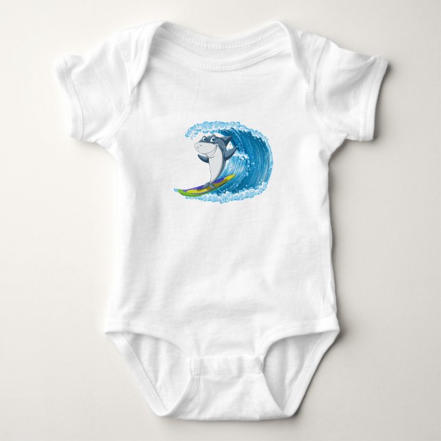 Surfing Shark  Baby Bodysuit (Front)