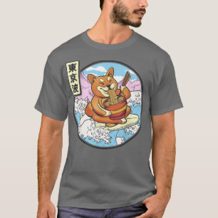 Surfing Shiba Inu Eating Ramen Japan Waves Kawaii  T-Shirt