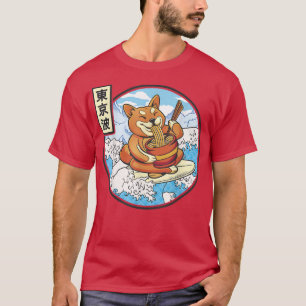 Surfing Shiba Inu Eating Ramen Japan Waves Kawaii T-Shirt