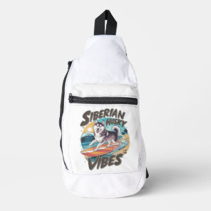 Surfing Siberian Husky Conquering Tropical Swell Sling Bag