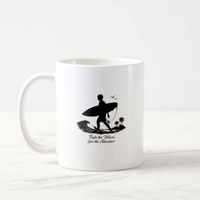 Surfing Silhouette Ride The Waves Adventure Design Coffee Mug (Left)